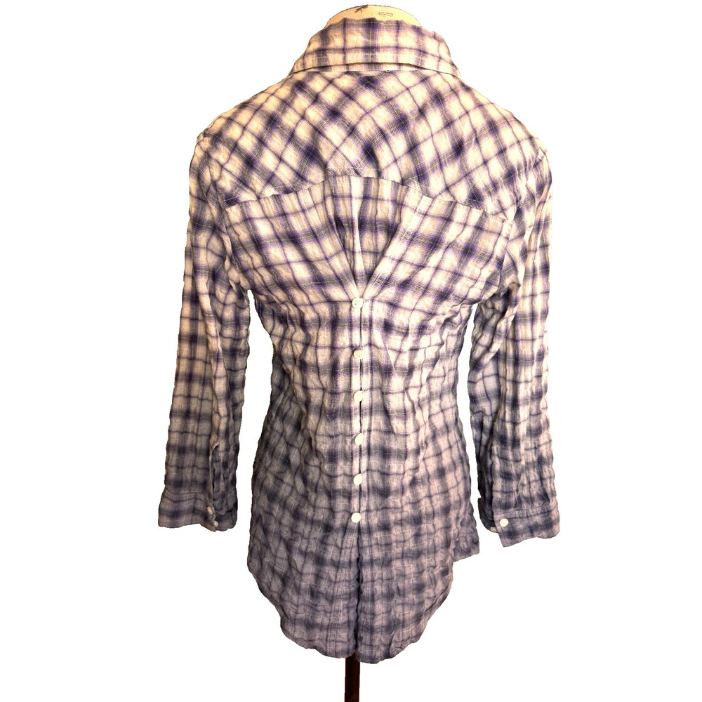 Elizabeth‎ And James Plaid Long Sleeve Button-Back Shirt Sz Small Ombre Purple